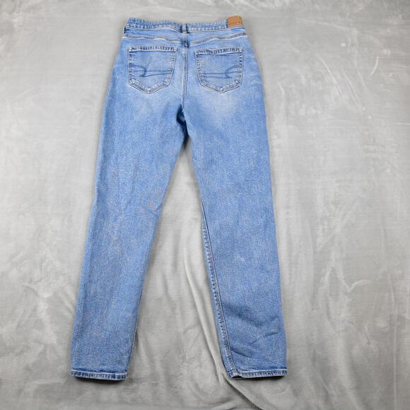 American Eagle Mom Jeans Womens 8 Long (28x30) Distressed Hi-Rise Blue Denim - Picture 6 of 11